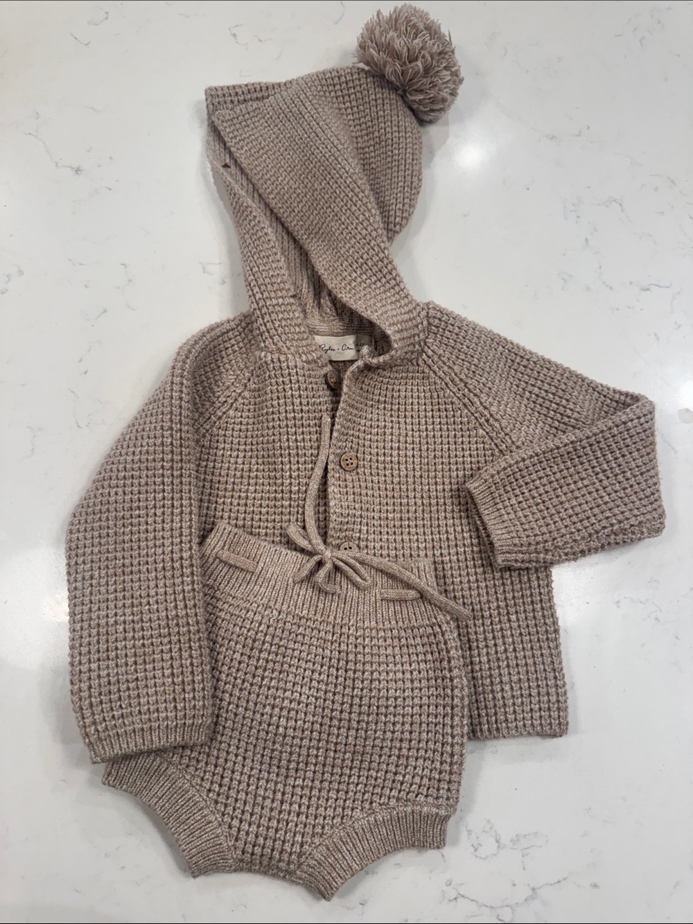Rylee + Cru Taupe Knit Hooded Sweater & Bloomers Set